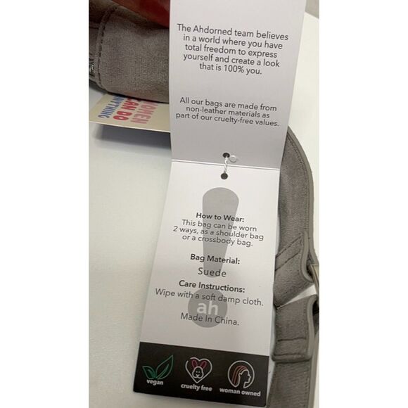 NWT ah.dorned grey vegan suede hobo bag - Picture 6 of 12